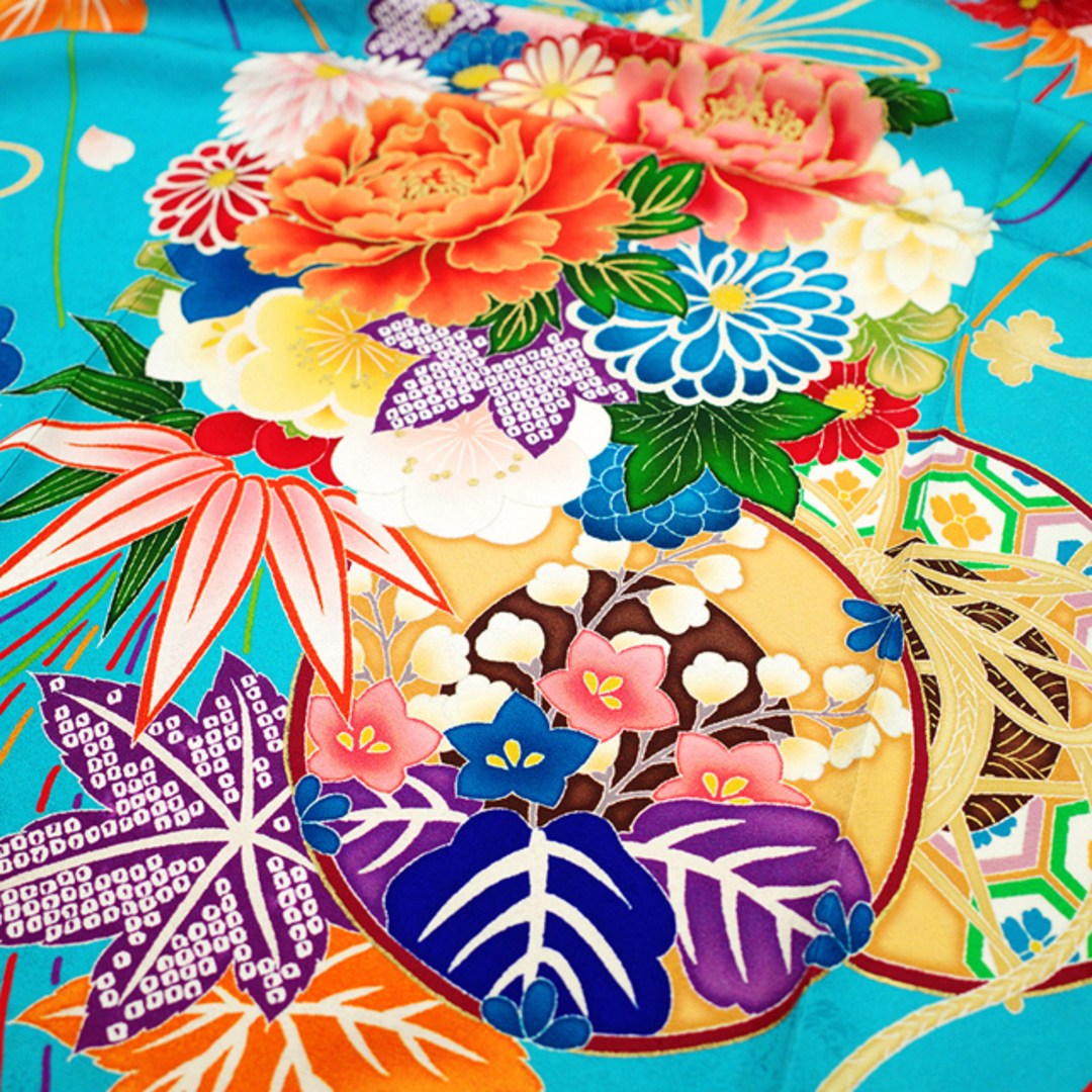 振袖 襦袢 セット 丸紅 金駒刺繍 ターコイズブルー 薬玉 鼓 七宝 振袖 襦袢 セット 丸紅 金駒刺繍 ターコイズブルー 薬玉 鼓 七宝