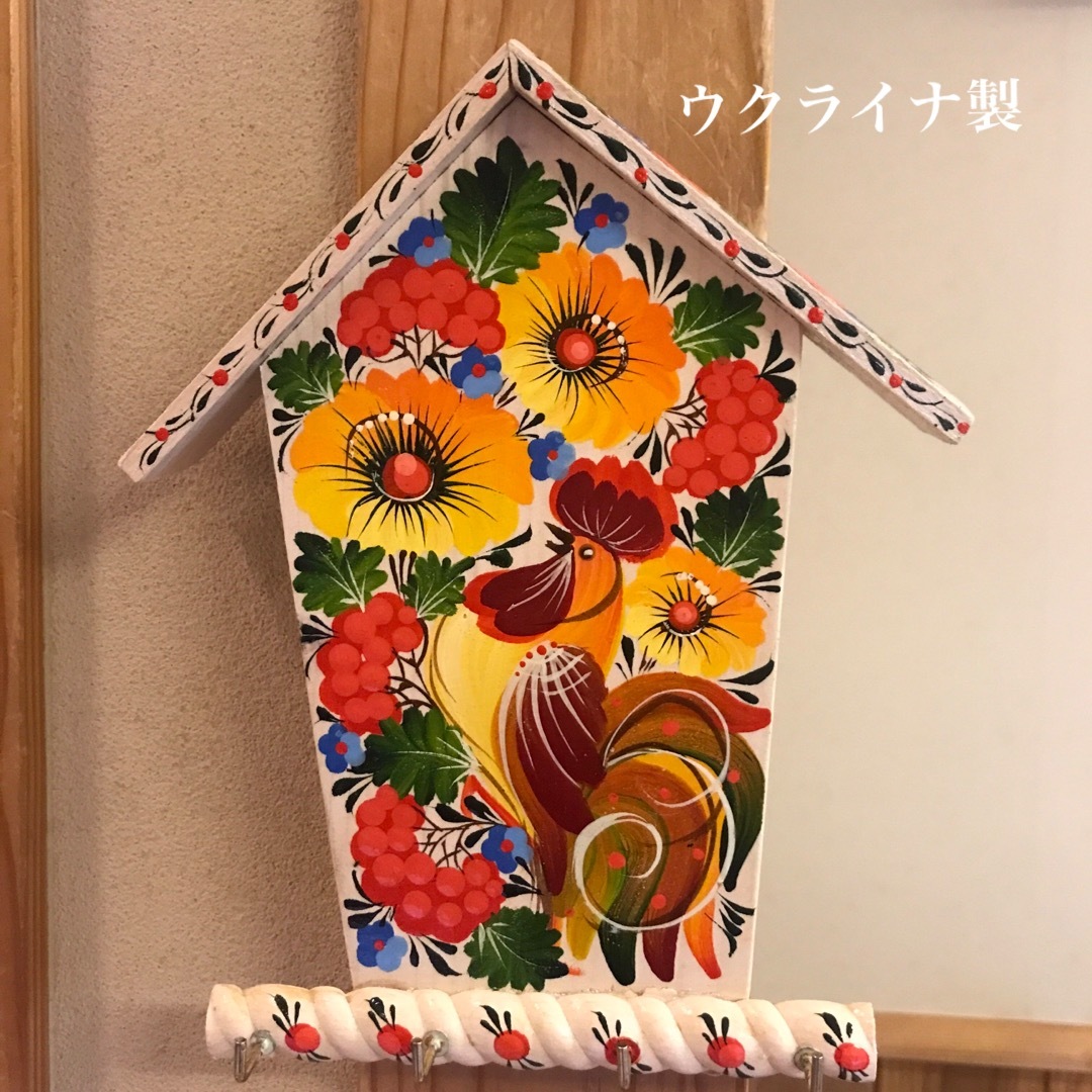 ウクライナ製 ペトリキフカ塗り キーフック 木製 現地マスター ウクライナ製 ペトリキフカ塗り キーフック 木製 現地マスター