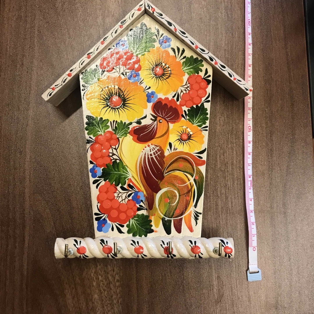 ウクライナ製 ペトリキフカ塗り キーフック 木製 現地マスター ウクライナ製 ペトリキフカ塗り キーフック 木製 現地マスター