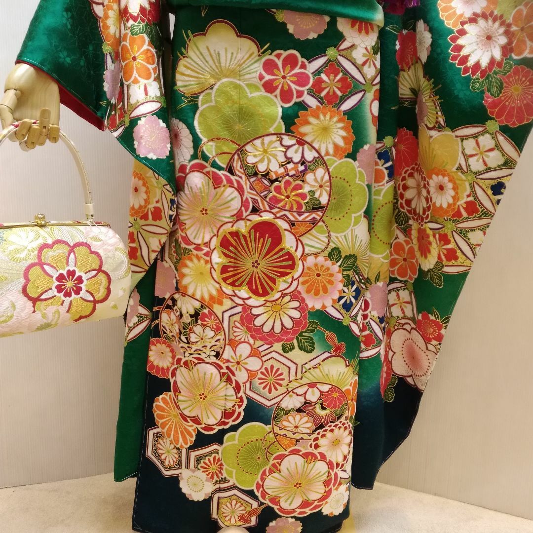 振袖 正絹 京友禅 お仕立て上がり 緑地古典花文様 lf202の通販 振袖 正絹 京友禅 お仕立て上がり 緑地古典花文様 lf202の通販