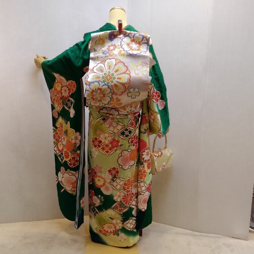 振袖 正絹 京友禅 お仕立て上がり 緑地古典花文様 lf202の通販 振袖 正絹 京友禅 お仕立て上がり 緑地古典花文様 lf202の通販