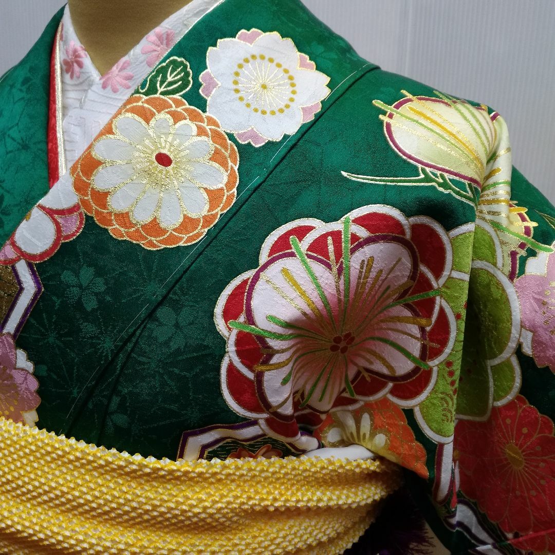 振袖 正絹 京友禅 お仕立て上がり 緑地古典花文様 lf202の通販 振袖 正絹 京友禅 お仕立て上がり 緑地古典花文様 lf202の通販