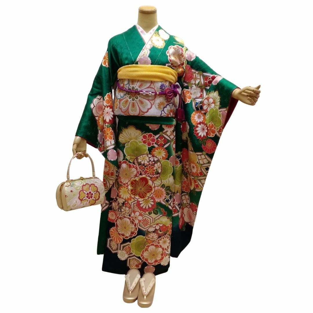 振袖 正絹 京友禅 お仕立て上がり 緑地古典花文様 lf202の通販 振袖 正絹 京友禅 お仕立て上がり 緑地古典花文様 lf202の通販