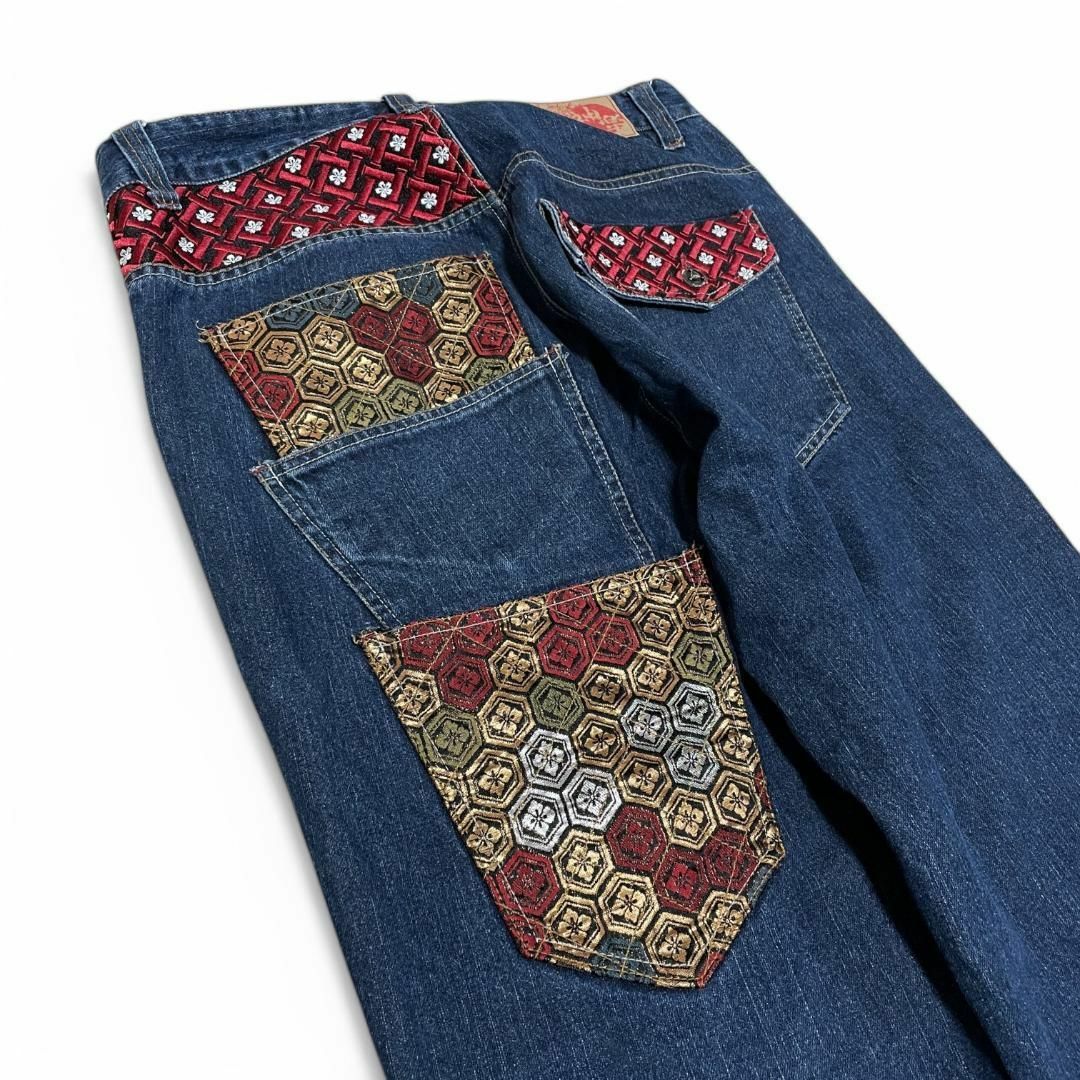 ART VINTAGE - 神楽XXLバギーデニムジーンズW38刺繍和柄古着 ART VINTAGE - 神楽XXLバギーデニムジーンズW38刺繍和柄古着