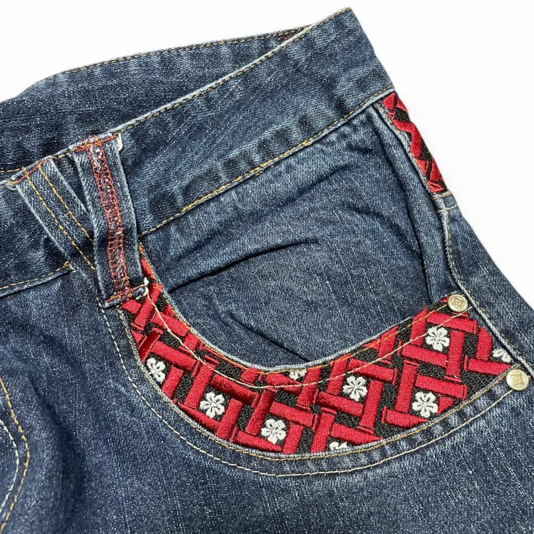 ART VINTAGE - 神楽XXLバギーデニムジーンズW38刺繍和柄古着 ART VINTAGE - 神楽XXLバギーデニムジーンズW38刺繍和柄古着