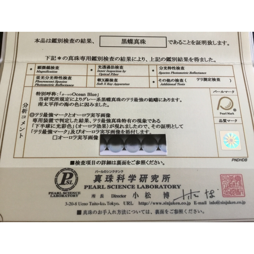 真珠鑑別鑑定書付き】黒蝶真珠 SV925 ネックレスN、散珠ペアSPの 真珠鑑別鑑定書付き】黒蝶真珠 SV925 ネックレスN、散珠ペアSPの