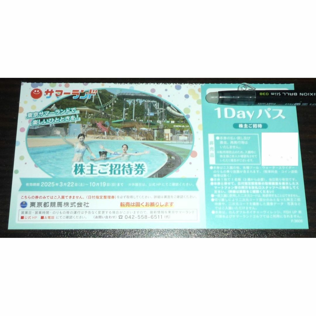 東京サマーランド 株主優待 ご招待券 1Dayパス 夏季利用可の通販 東京サマーランド 株主優待 ご招待券 1Dayパス 夏季利用可の通販