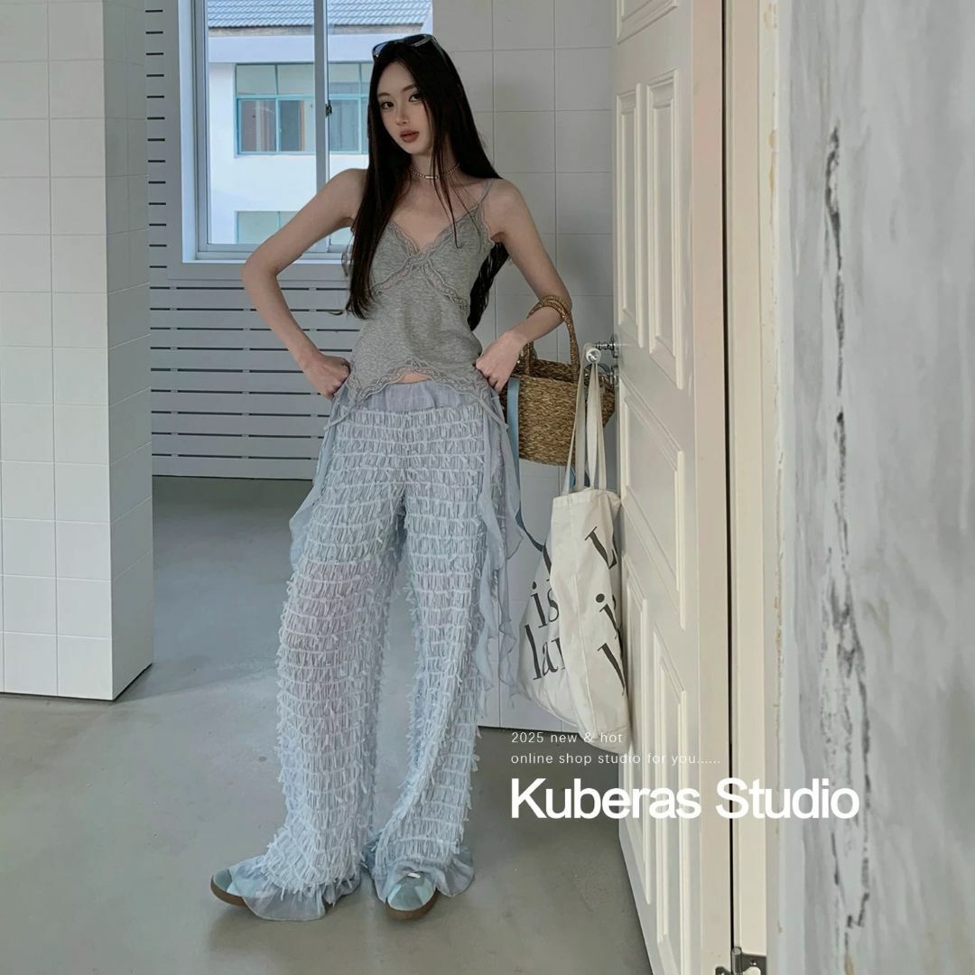 forte_forte - KUBERAS シフォン フリル シアーパンツ ワイド フリンジ リボン