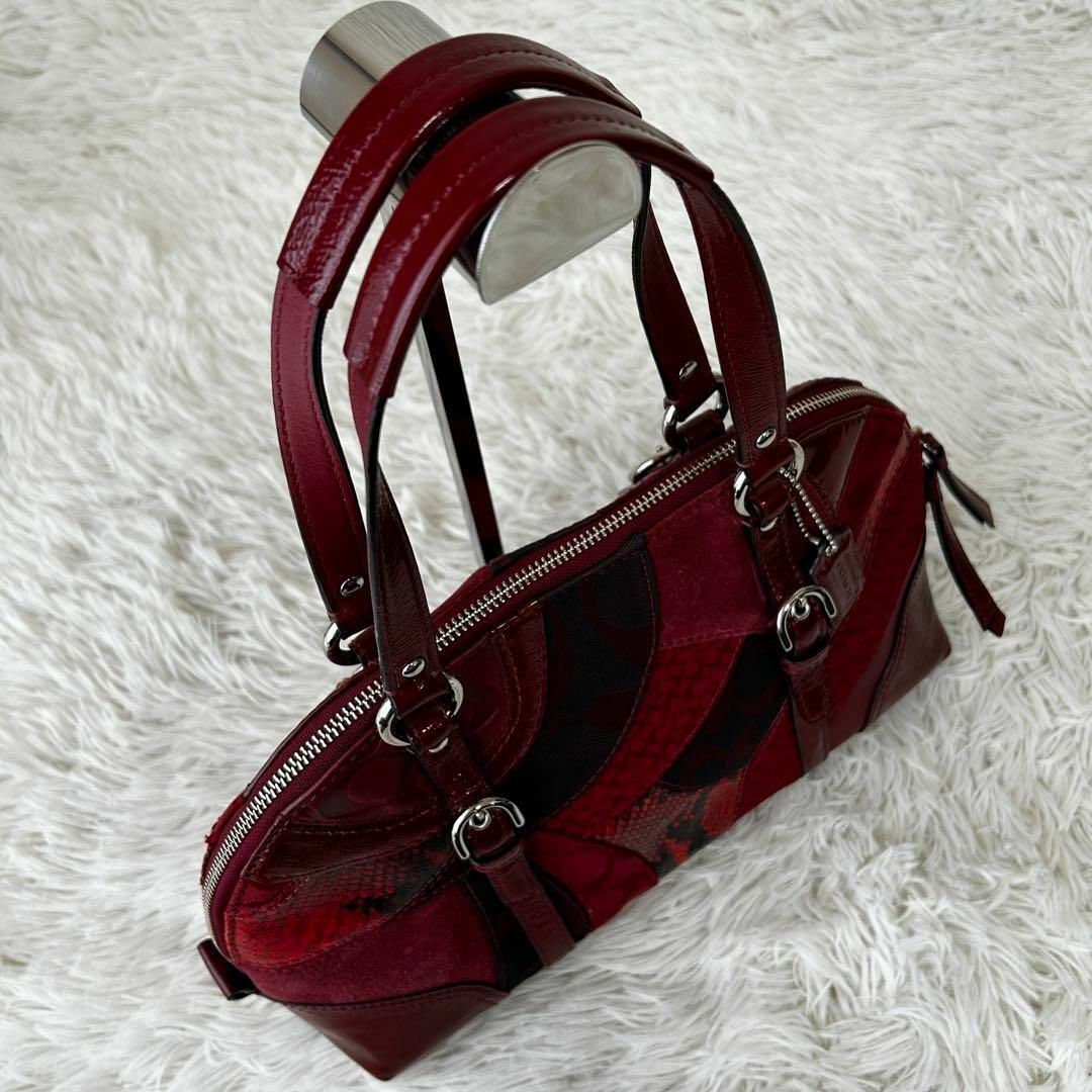 COACH - ◎Rare◎ COACH Python Patchwork ハンドバッグ 赤の COACH - ◎Rare◎ COACH Python Patchwork ハンドバッグ 赤の