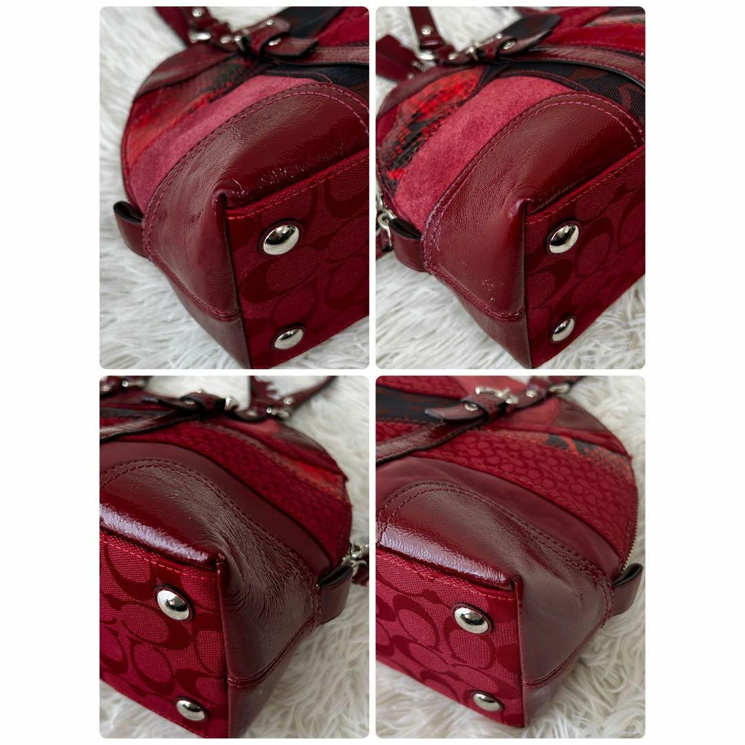 COACH - ◎Rare◎ COACH Python Patchwork ハンドバッグ 赤の COACH - ◎Rare◎ COACH Python Patchwork ハンドバッグ 赤の