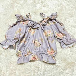 LIZ LISA - LIZLISA 紫 花柄 肩出し フリル カットソー 姫ギャル LIZ LISA - LIZLISA 紫 花柄 肩出し フリル カットソー 姫ギャル