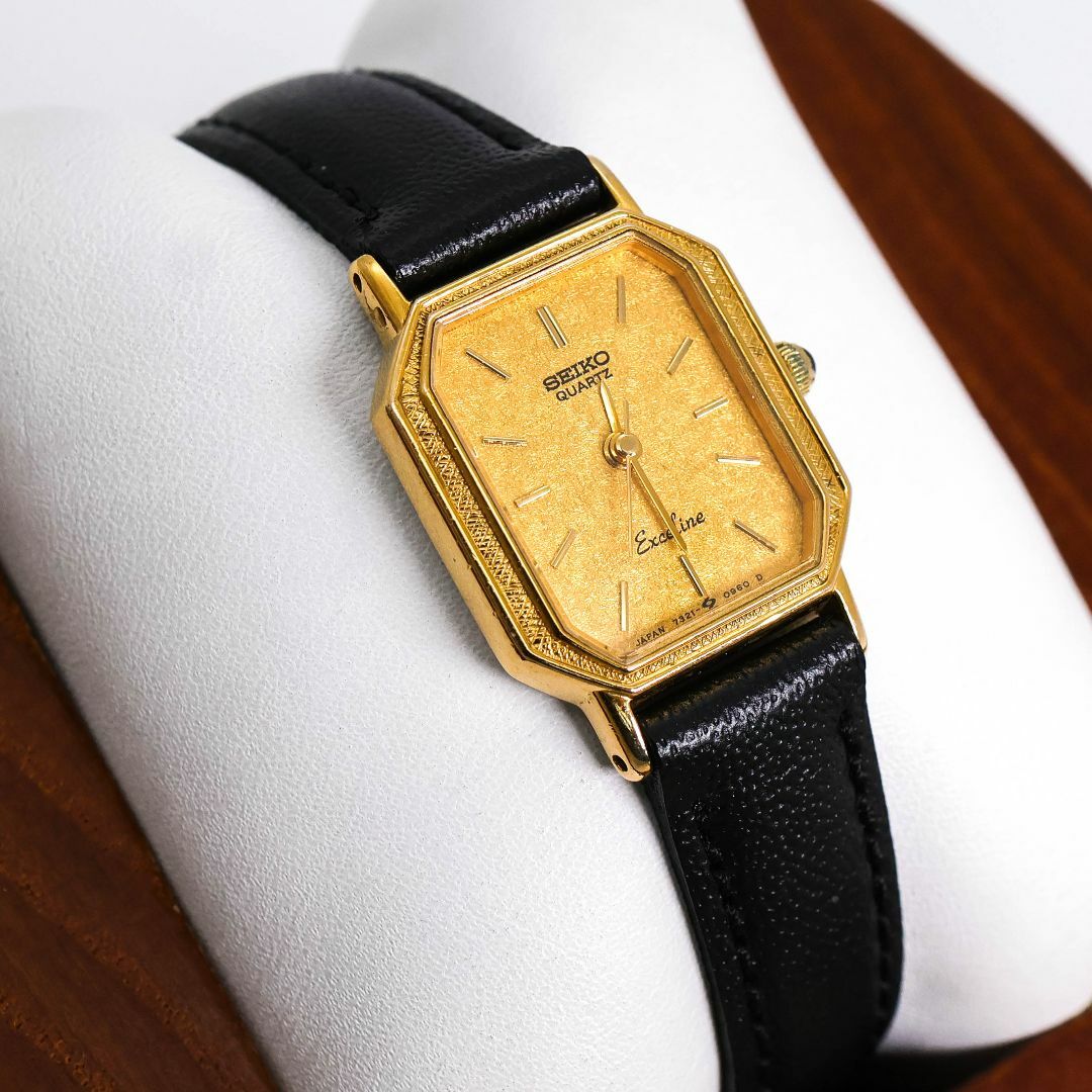 SEIKO - 稼働 SEIKO EXCELINE 腕時計 14金ベゼル 新品レザー 632 SEIKO - 稼働 SEIKO EXCELINE 腕時計 14金ベゼル 新品レザー 632