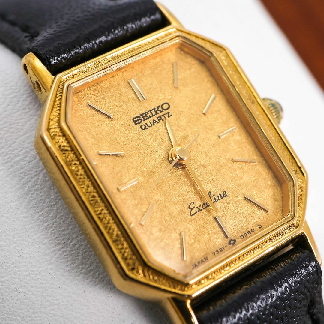 SEIKO - 稼働 SEIKO EXCELINE 腕時計 14金ベゼル 新品レザー 632 SEIKO - 稼働 SEIKO EXCELINE 腕時計 14金ベゼル 新品レザー 632