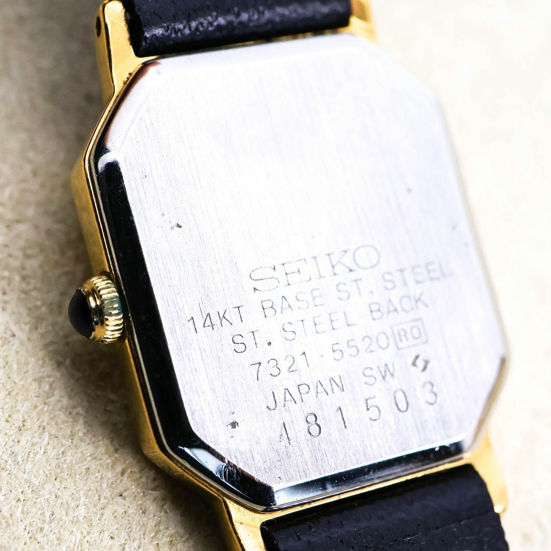 SEIKO - 稼働 SEIKO EXCELINE 腕時計 14金ベゼル 新品レザー 632 SEIKO - 稼働 SEIKO EXCELINE 腕時計 14金ベゼル 新品レザー 632