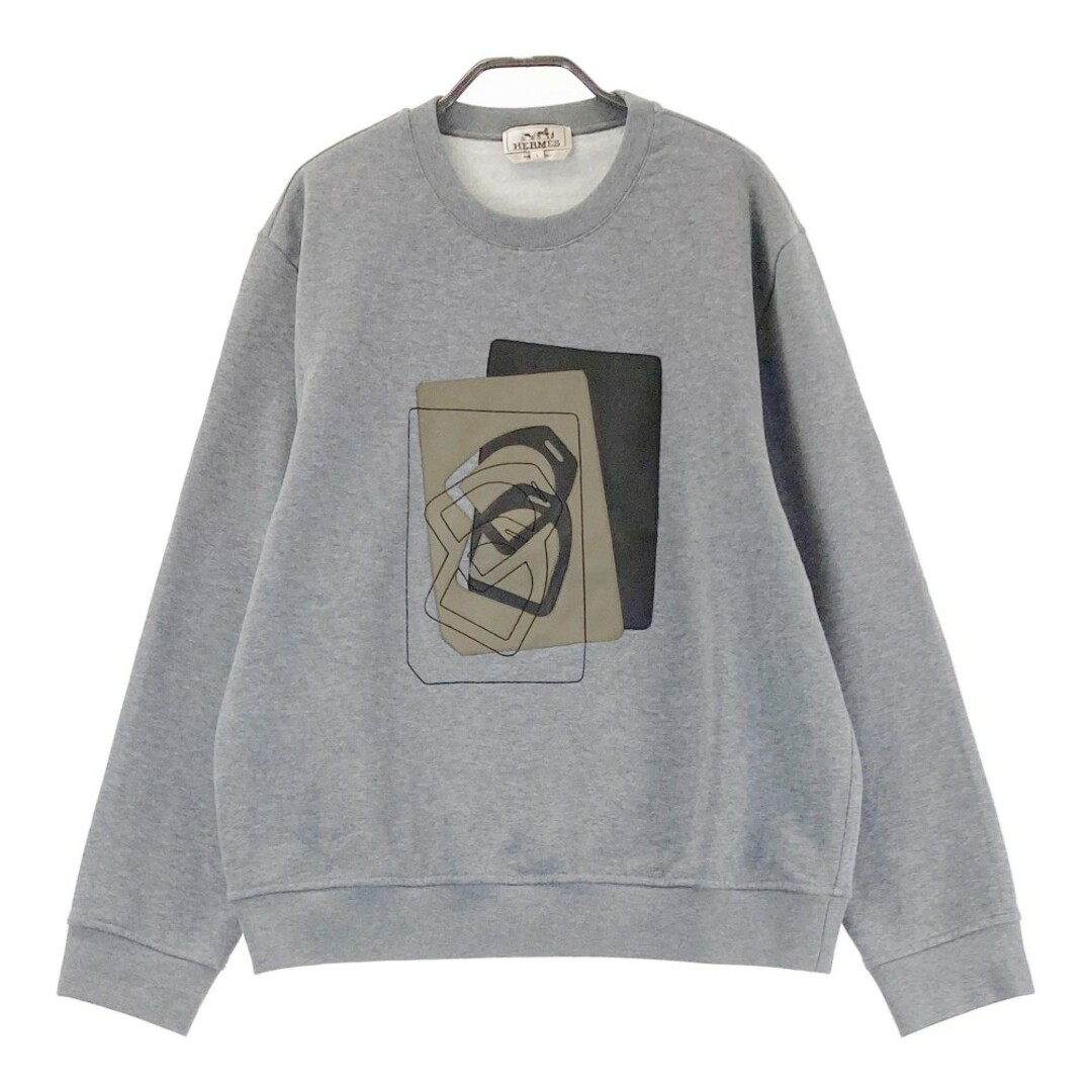 HERMES - HERMES エルメス スウェット レザーパッチ グレー系 L HERMES - HERMES エルメス スウェット レザーパッチ グレー系 L