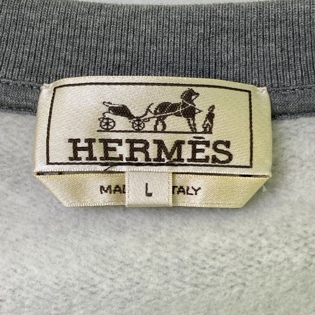HERMES - HERMES エルメス スウェット レザーパッチ グレー系 L HERMES - HERMES エルメス スウェット レザーパッチ グレー系 L