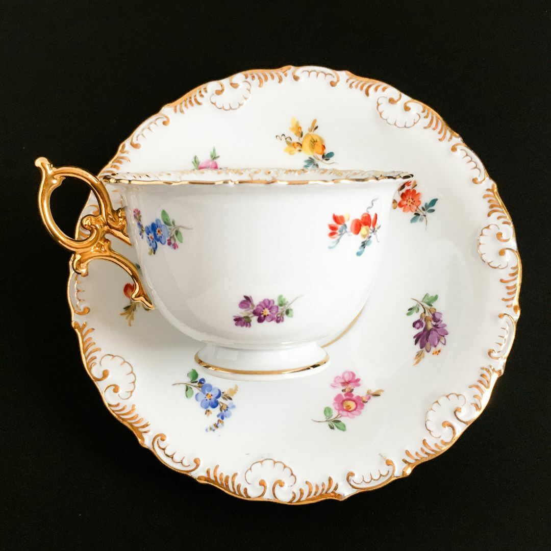 MEISSEN - 古マイセン 金彩 小花散らし文 シェルレリーフ縁取り MEISSEN - 古マイセン 金彩 小花散らし文 シェルレリーフ縁取り