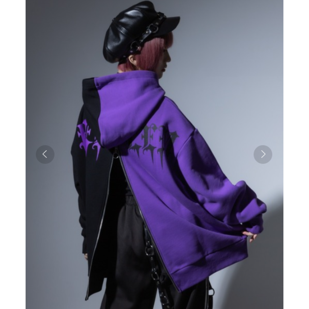 REFLEM - 【REFLEM】レフレム バックZIPバイカラーパーカー 黒紫 REFLEM - 【REFLEM】レフレム バックZIPバイカラーパーカー 黒紫