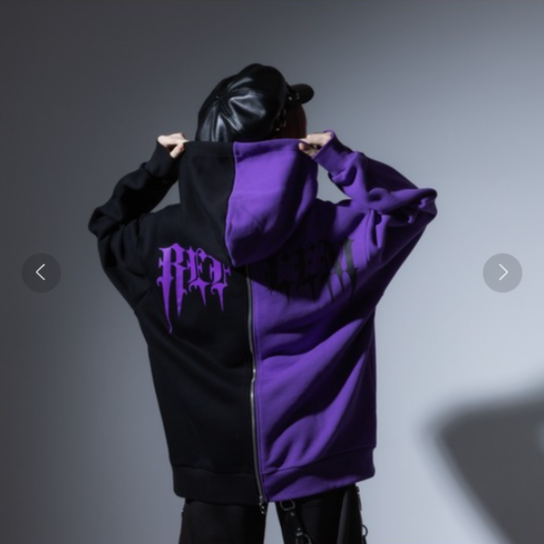REFLEM - 【REFLEM】レフレム バックZIPバイカラーパーカー 黒紫 REFLEM - 【REFLEM】レフレム バックZIPバイカラーパーカー 黒紫