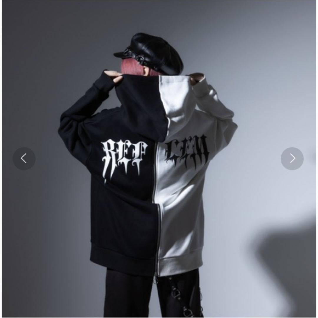 REFLEM - 【REFLEM】レフレム バックZIPバイカラーパーカー 黒白 REFLEM - 【REFLEM】レフレム バックZIPバイカラーパーカー 黒白