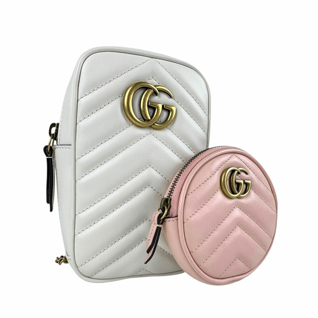 GUCCI - グッチ GUCCI ポーチ GGマーモント レザー ホワイト GUCCI - グッチ GUCCI ポーチ GGマーモント レザー ホワイト