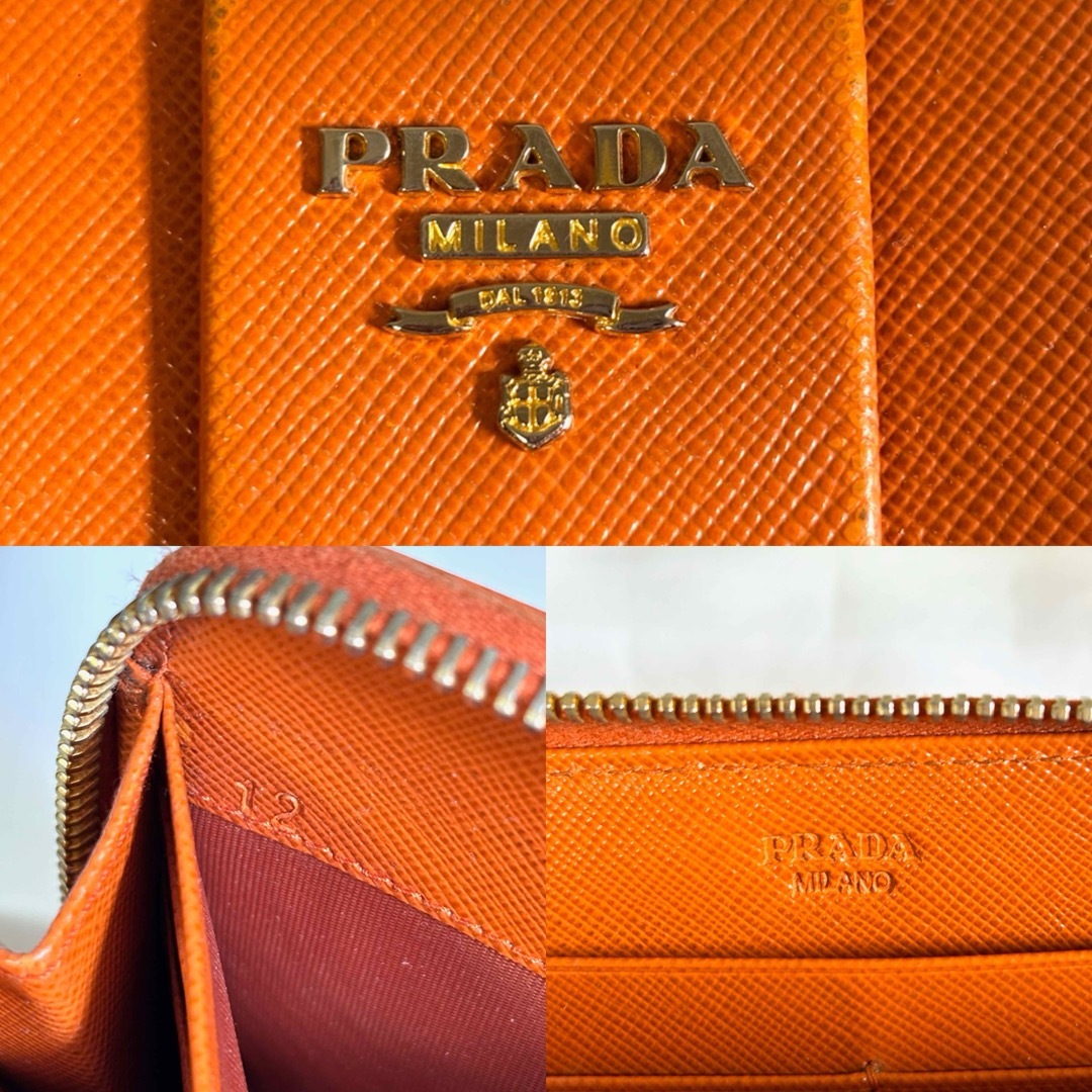 PRADA - PRADA プラダ ラウンドファスナー リボン オレンジ PRADA - PRADA プラダ ラウンドファスナー リボン オレンジ