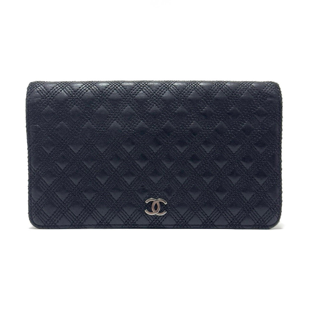CHANEL - シャネル 長財布 二つ折り財布 ブラック 黒 シルバー CHANEL - シャネル 長財布 二つ折り財布 ブラック 黒 シルバー
