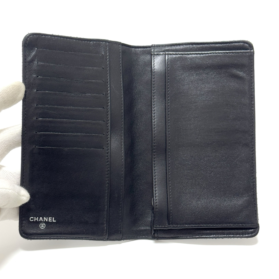 CHANEL - シャネル 長財布 二つ折り財布 ブラック 黒 シルバー CHANEL - シャネル 長財布 二つ折り財布 ブラック 黒 シルバー