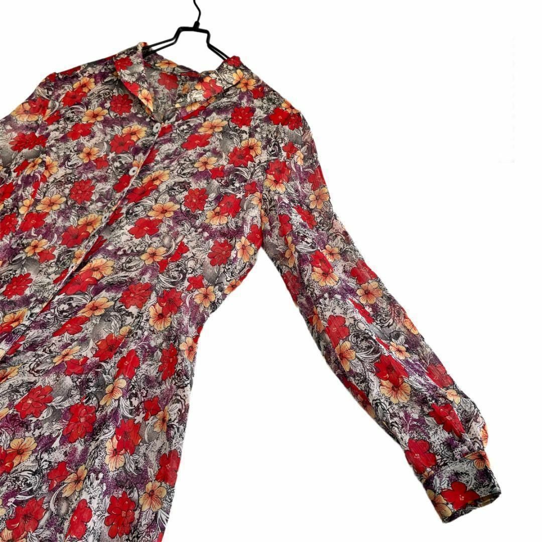 VINTAGE - ヴィンテージ 花柄 シアーロングワンピース 長袖 XL VINTAGE - ヴィンテージ 花柄 シアーロングワンピース 長袖 XL