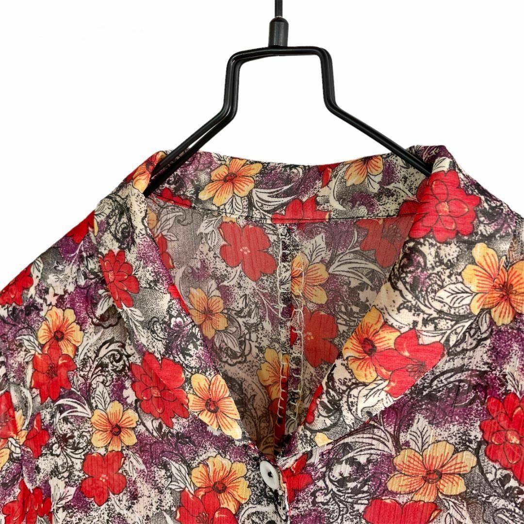 VINTAGE - ヴィンテージ 花柄 シアーロングワンピース 長袖 XL VINTAGE - ヴィンテージ 花柄 シアーロングワンピース 長袖 XL