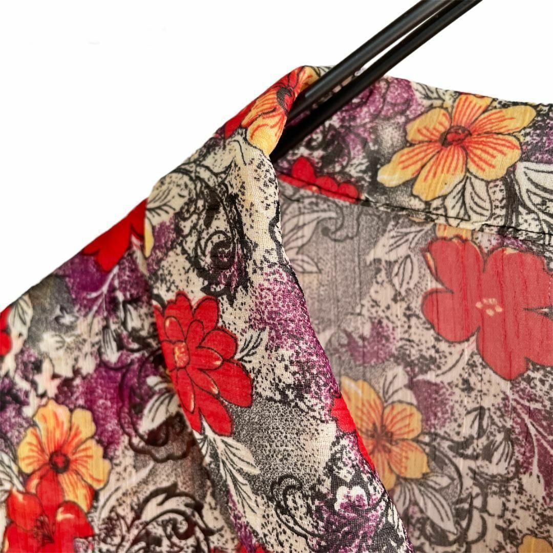 VINTAGE - ヴィンテージ 花柄 シアーロングワンピース 長袖 XL VINTAGE - ヴィンテージ 花柄 シアーロングワンピース 長袖 XL