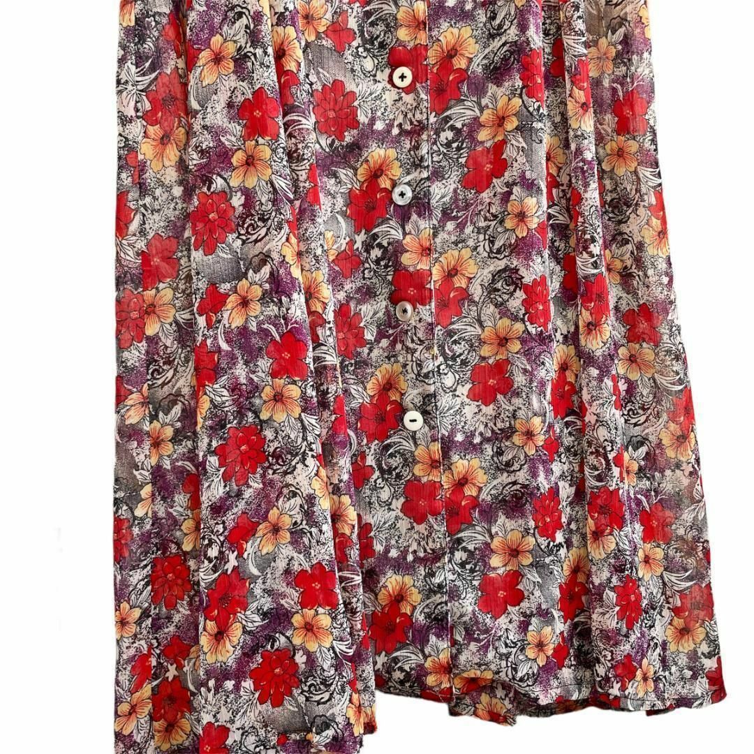VINTAGE - ヴィンテージ 花柄 シアーロングワンピース 長袖 XL VINTAGE - ヴィンテージ 花柄 シアーロングワンピース 長袖 XL