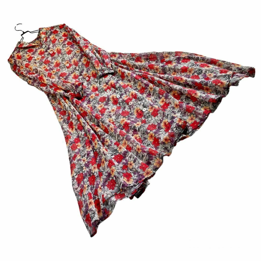VINTAGE - ヴィンテージ 花柄 シアーロングワンピース 長袖 XL VINTAGE - ヴィンテージ 花柄 シアーロングワンピース 長袖 XL