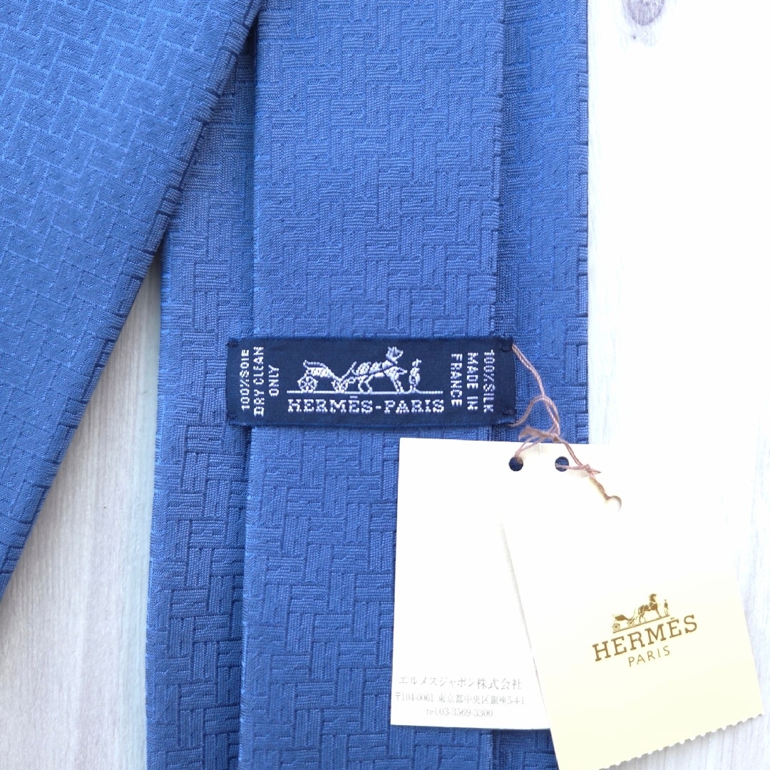 HERMES - HERMES エルメス シルクネクタイ ファソネ H柄 ブルー HERMES - HERMES エルメス シルクネクタイ ファソネ H柄 ブルー