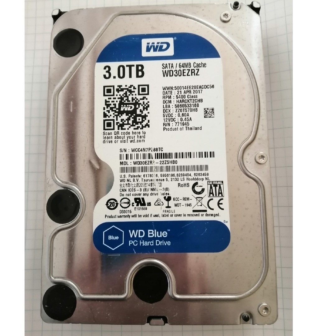 Western Digital - 3.5インチHDD 3TB 使用時間少 ウエスタン Western Digital - 3.5インチHDD 3TB 使用時間少 ウエスタン