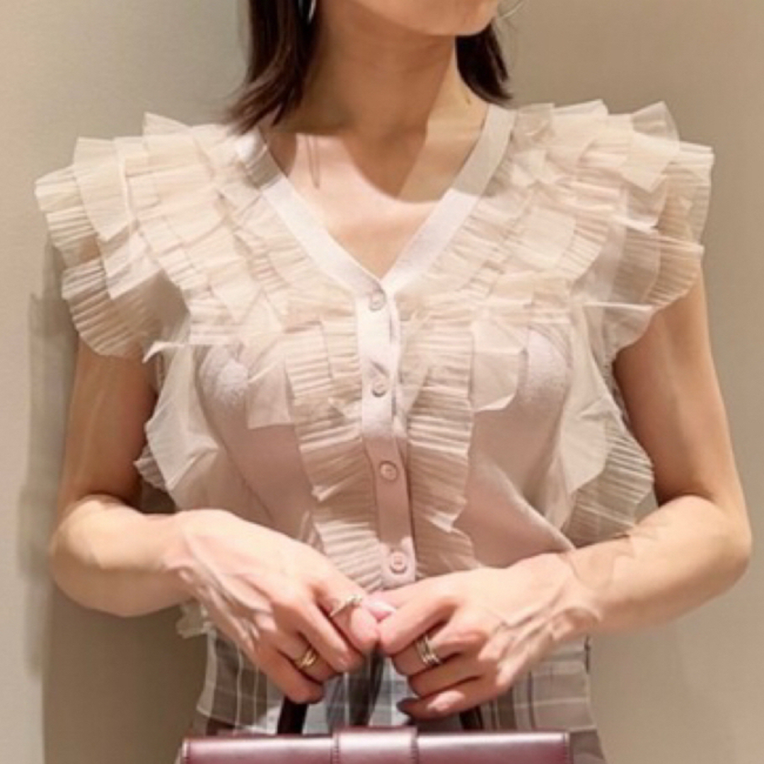 SNIDEL - 美品SNIDEL Sustainableチュールフリルノースリニット SNIDEL - 美品SNIDEL Sustainableチュールフリルノースリニット