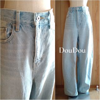 DouDou - DouDou カーブデニム ライトブルー サックスブルー DouDou - DouDou カーブデニム ライトブルー サックスブルー