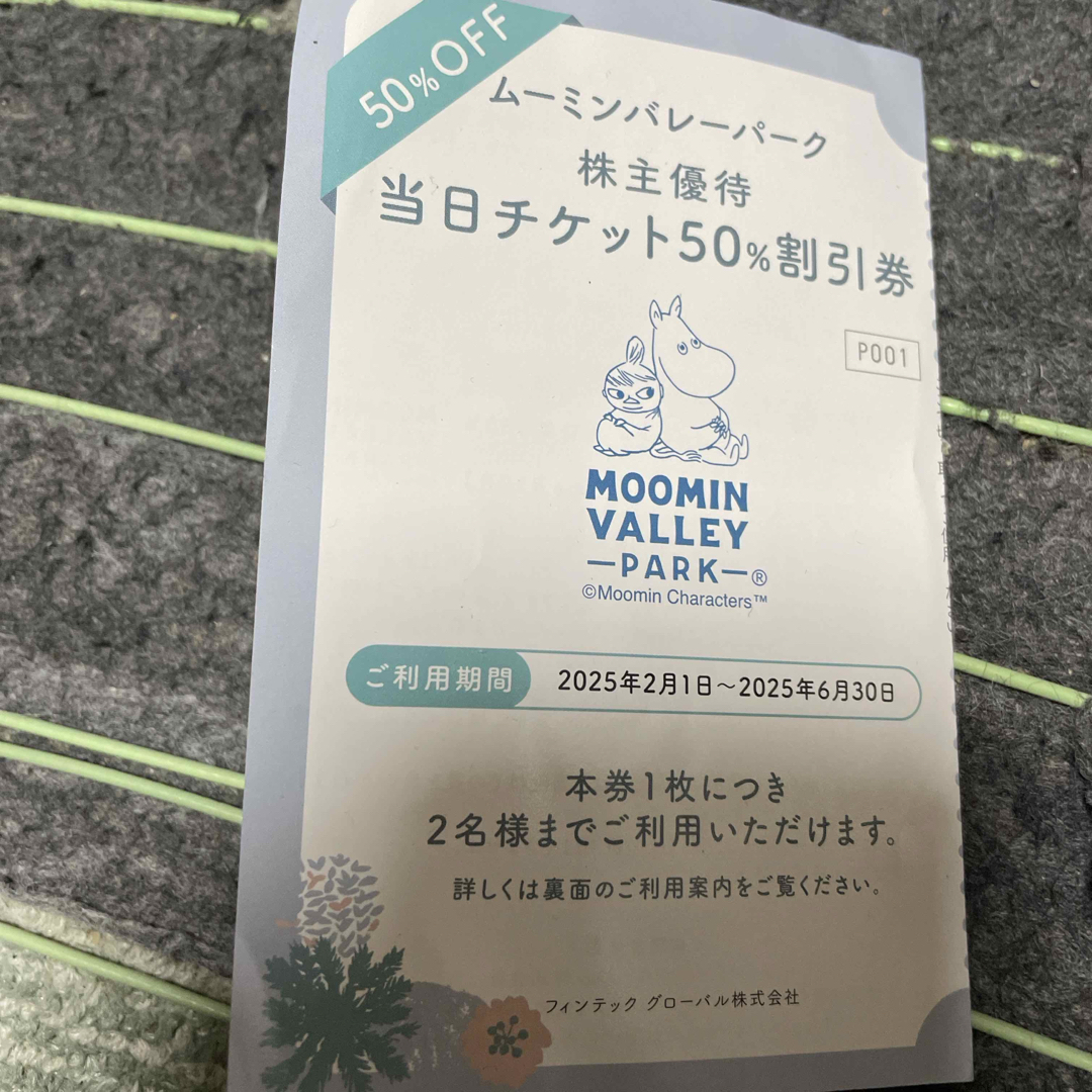 女性名義ムーミンバレーパーク株主優待50%割引券 チケットの施設利用券(遊園地/テーマパーク)の商品写真