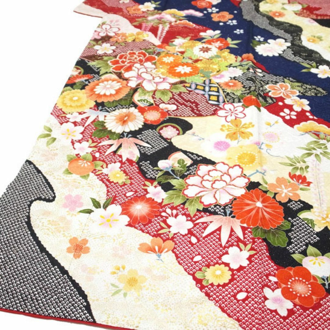 振袖 着物 袷 金駒刺繍 銀通 紺 ネイビー 裄68.5 L 中古 sn1070 振袖 着物 袷 金駒刺繍 銀通 紺 ネイビー 裄68.5 L 中古 sn1070