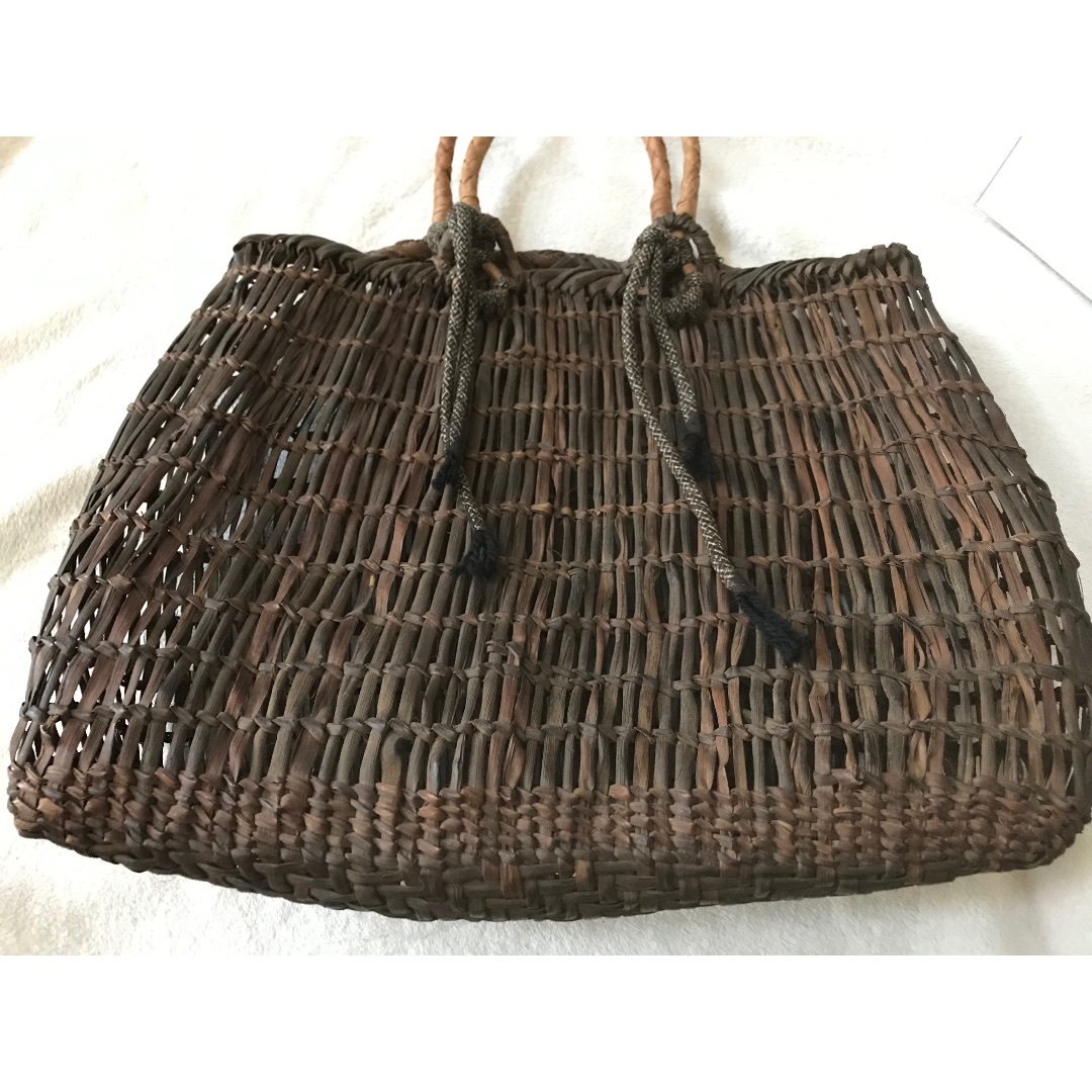 山葡萄 カゴバッグ ヴィンテージ 古道具 飴色 透かし編み 網代編み