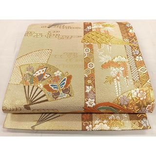 平和屋着物◎六通柄袋帯　扇面花蝶文　金糸　鈴乃屋扱い　正絹　逸品　CAAO4895xe(帯)