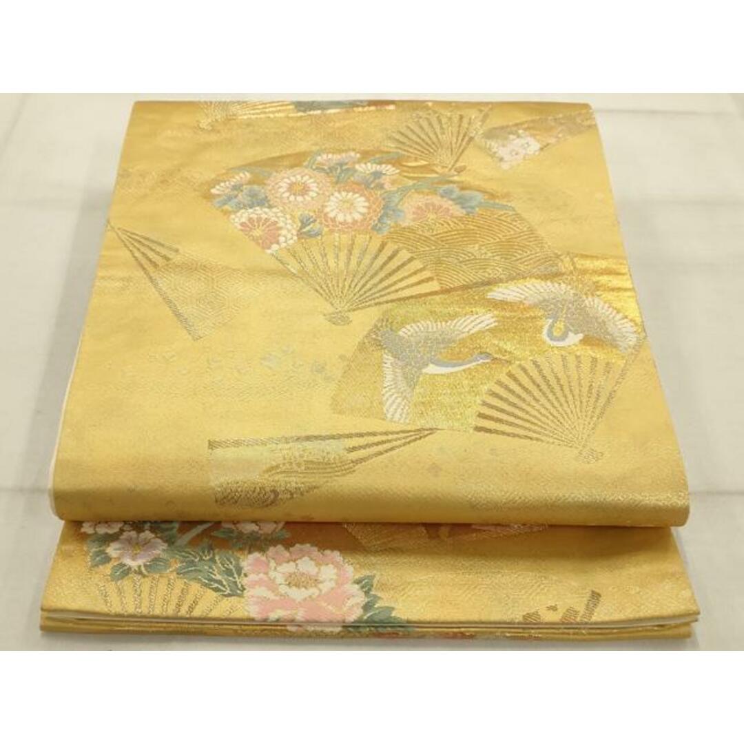 平和屋着物◎六通柄袋帯 唐織 扇花鳥文 金糸 正絹 逸品 平和屋着物◎六通柄袋帯 唐織 扇花鳥文 金糸 正絹 逸品