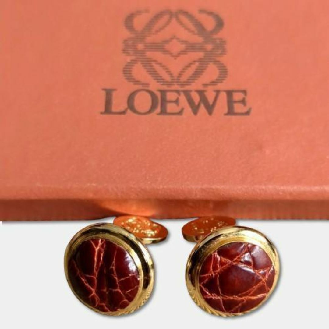 LOEWE - LOEWE カフリンクス アナグラム レザー装飾 ブラウン LOEWE - LOEWE カフリンクス アナグラム レザー装飾 ブラウン