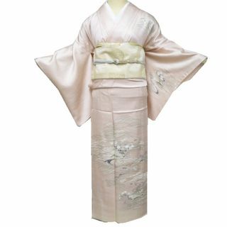 付下げ 付け下げ 訪問着 着物 中古 単衣 紋付き 金駒刺繍 芝草に 付下げ 付け下げ 訪問着 着物 中古 単衣 紋付き 金駒刺繍 芝草に