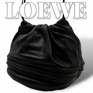 LOEWE - LOEWE レザー ブラック 巾着 ショルダーバッグ 8789の LOEWE - LOEWE レザー ブラック 巾着 ショルダーバッグ 8789の