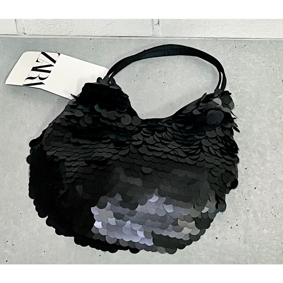 ZARA - ZARA スパンコール付きミニバケットバッグ ブラック 新品