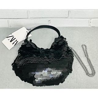 ザラ(ZARA)のZARA スパンコール付きミニバケットバッグ ブラック 新品 未使用品(ショルダーバッグ)