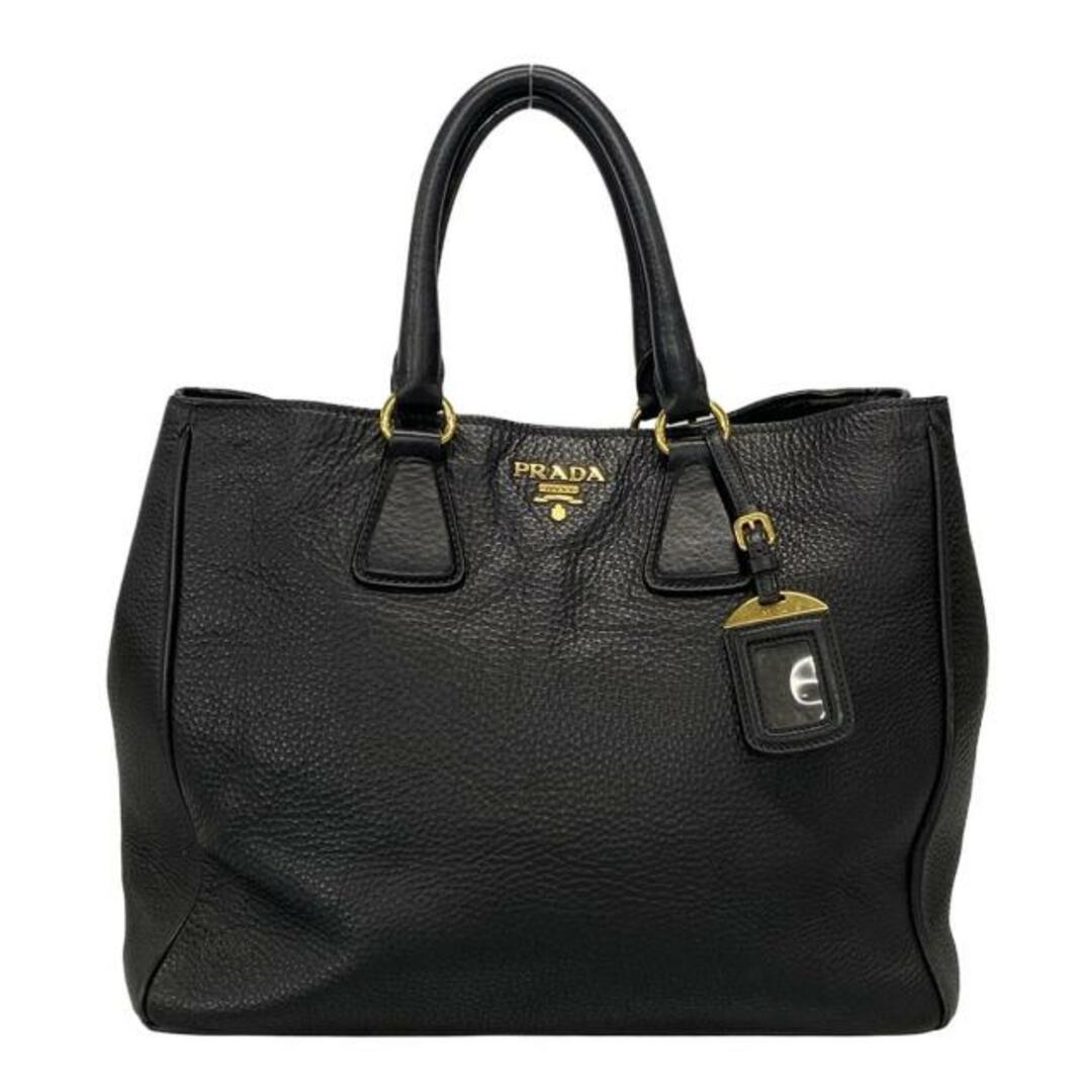 PRADA - PRADA(プラダ) トートバッグ ロゴ 黒 革タグ レザーの PRADA - PRADA(プラダ) トートバッグ ロゴ 黒 革タグ レザーの
