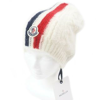 モンクレール(MONCLER)の未使用品□MONCLER モンクレール 21AW BERRETTO TORICOT ウール アルパカ モヘア トリコロール ロゴワッペン ビーニー ニットキャップ ニット帽 ホワイト UNI 正規品 メンズ(ニット帽/ビーニー)
