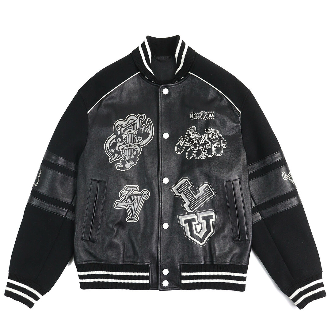 LOUIS VUITTON - 美品△LOUIS VUITTON ルイヴィトン 2023年製 HOL07E バーシティブルゾン ウール ロゴ スタジャン ブラック グレー ホワイト 52 イタリア製 正規品 メンズ